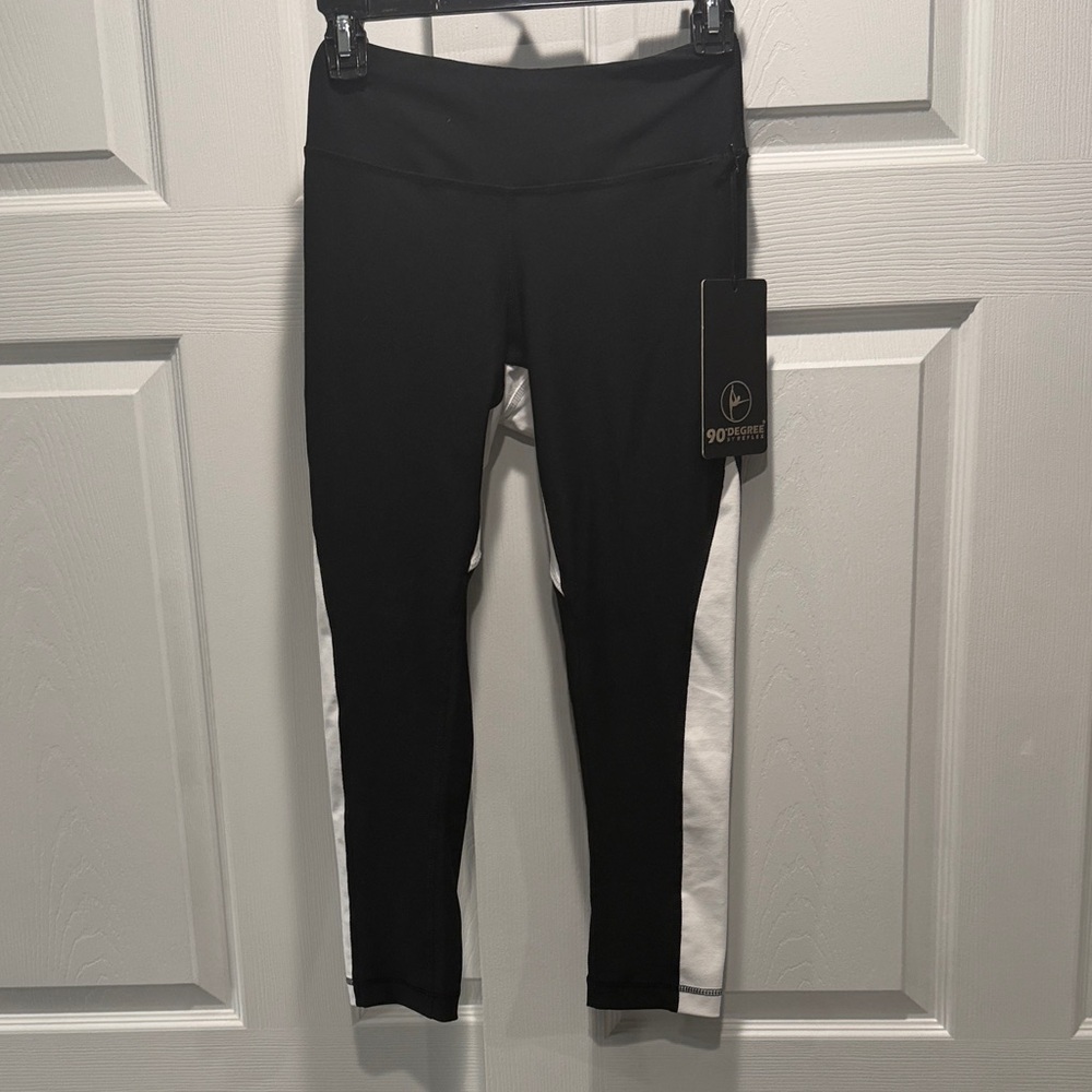 90 Degree by Reflex Black Leggings with White Side Panels